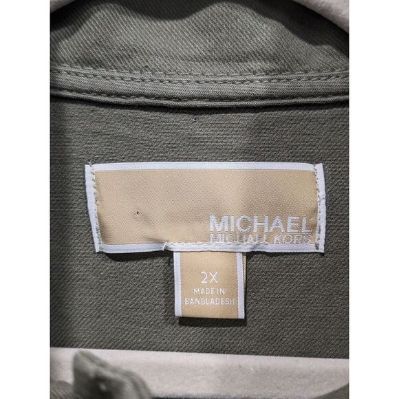 New! Michael Kors Army Green Denim Gold Button Front Longline Jacket, 2X - Picture 10 of 11